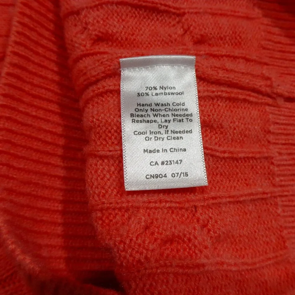 Talbots Women's Cable Knit‎ Sweater Lambswool Blend Melon Color Size L